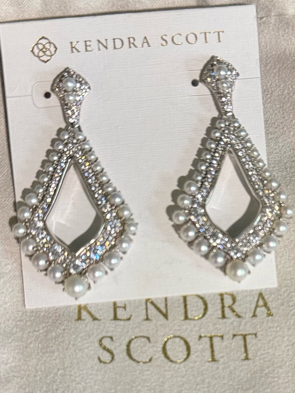 Kendra Scott Silver Crystal and Pearl Teardrop Chandelier Earrings